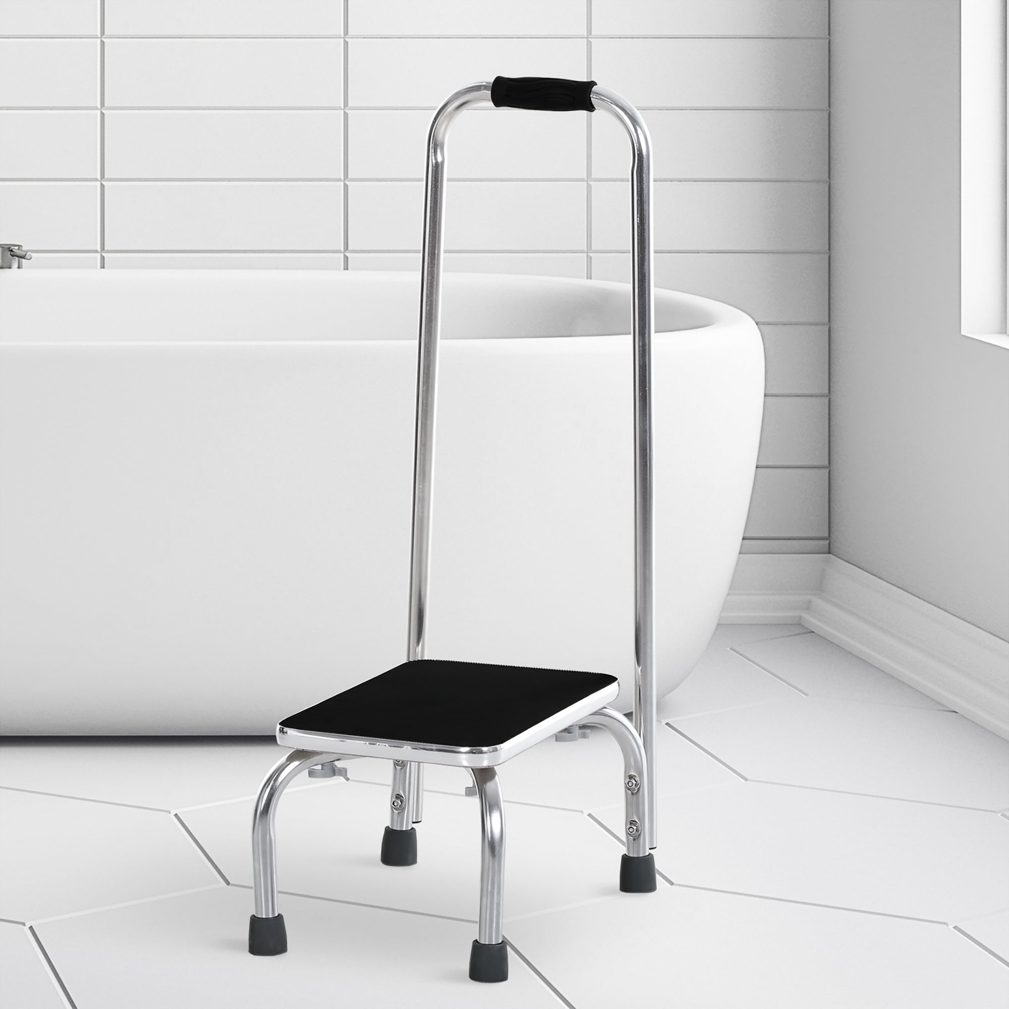 HOMCOM Metal Step Stool with Handle 1-Step Ladder Wide Anti-Slip for Outdoor Indoor