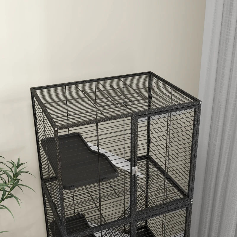 Rolling Small Animal Cage 53.5"H Chinchilla Cage for Ferrets, Squirrels w/ Removable Tray, Storage Shelf, Dark Grey