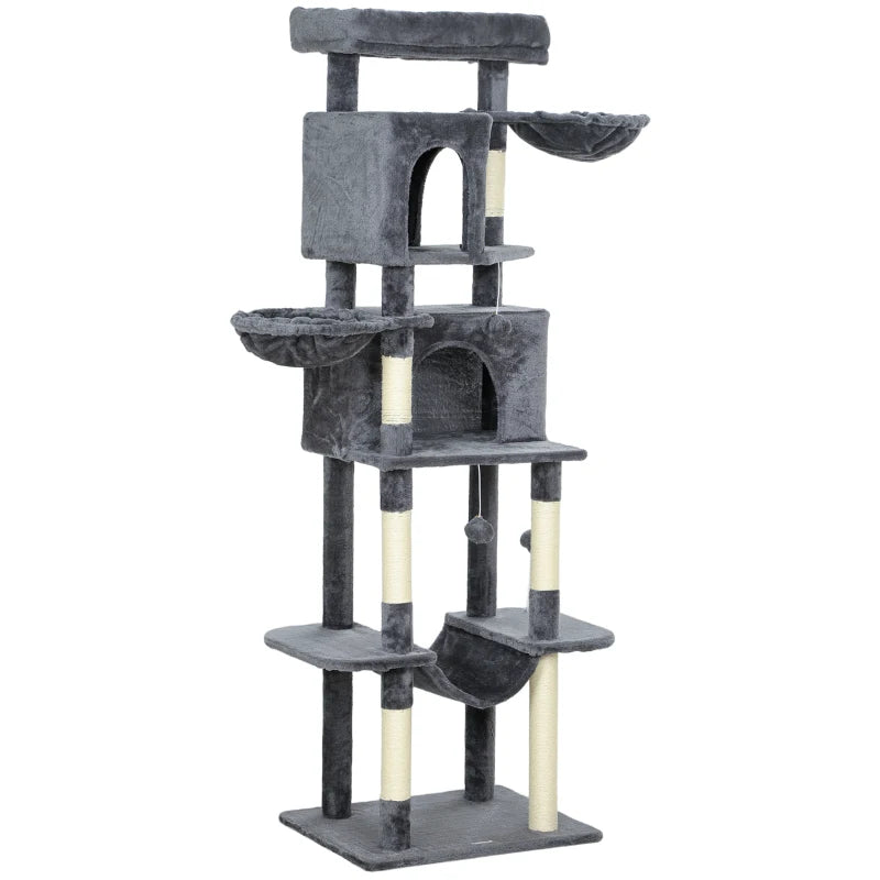 69" Cat Tree, Multi-Level Cat Tower with 2 Condos, Plush Perch and Sisal Scratching Posts, Dark Grey