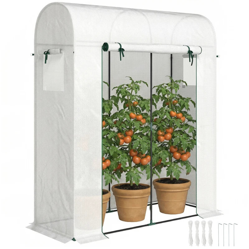 Mini Greenhouse, Portable Garden Green House with Roll-up Door and Mesh Windows, 6' x 2' x 6.6', White