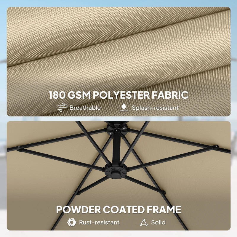 9.7 ft Offset Patio Umbrella with Water/Sand Fillable Weights, Garden Hanging Parasol with Locking Latch, Khaki