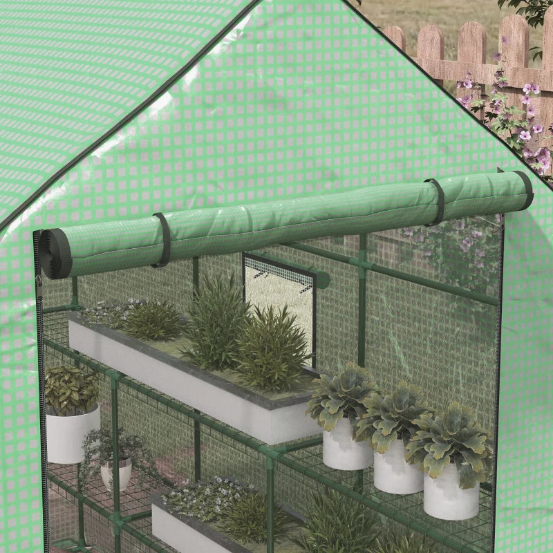 Portable Greenhouse, Walk-In Small Outdoor Green House with 2 Tier U-Shaped Flower Rack Shelves, 4.6' x 4.7', Green