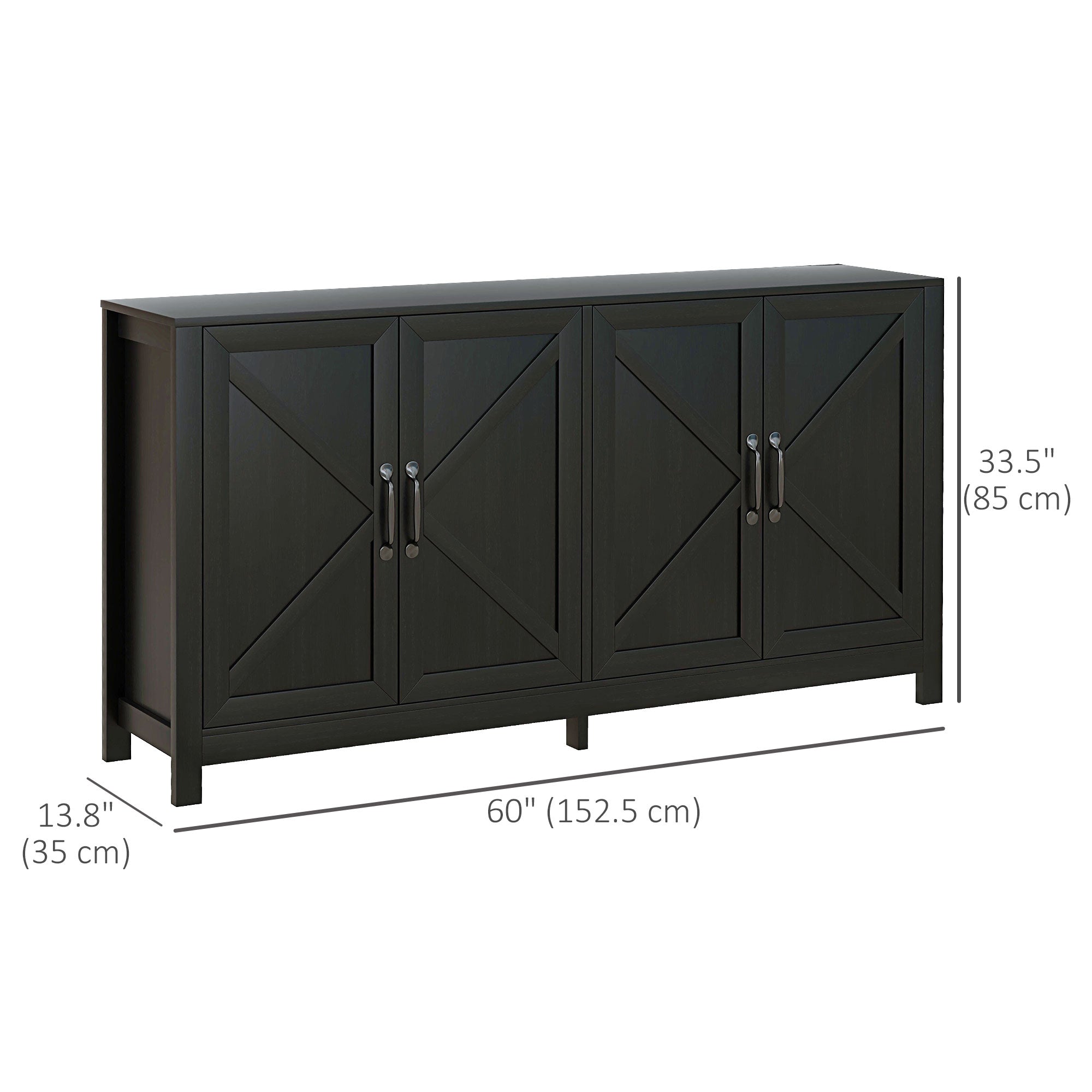 HOMCOM Sideboard Buffet TV Stand Storage Cabinet Barn Door Adjustable Shelf TVs up to 65 Inches Black Oak
