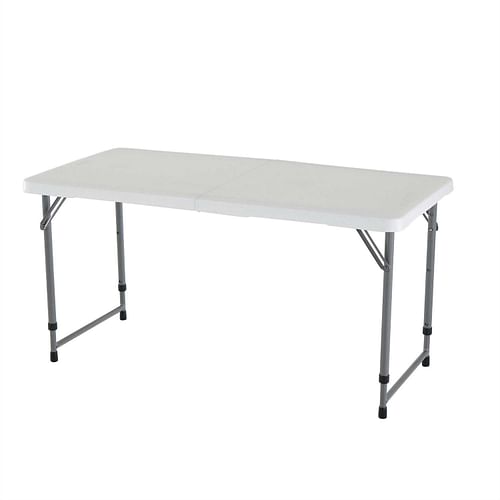 Adjustable Height White HDPE Folding Table with Powder Coated Steel Frame - Free Shipping