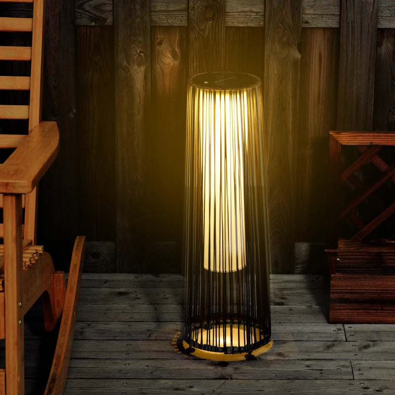 Wicker Solar Floor Lamp, Decorative Outdoor Lamp with Auto On/Off LED Light, IP44 for Patio, Porch, Pathway, Brown