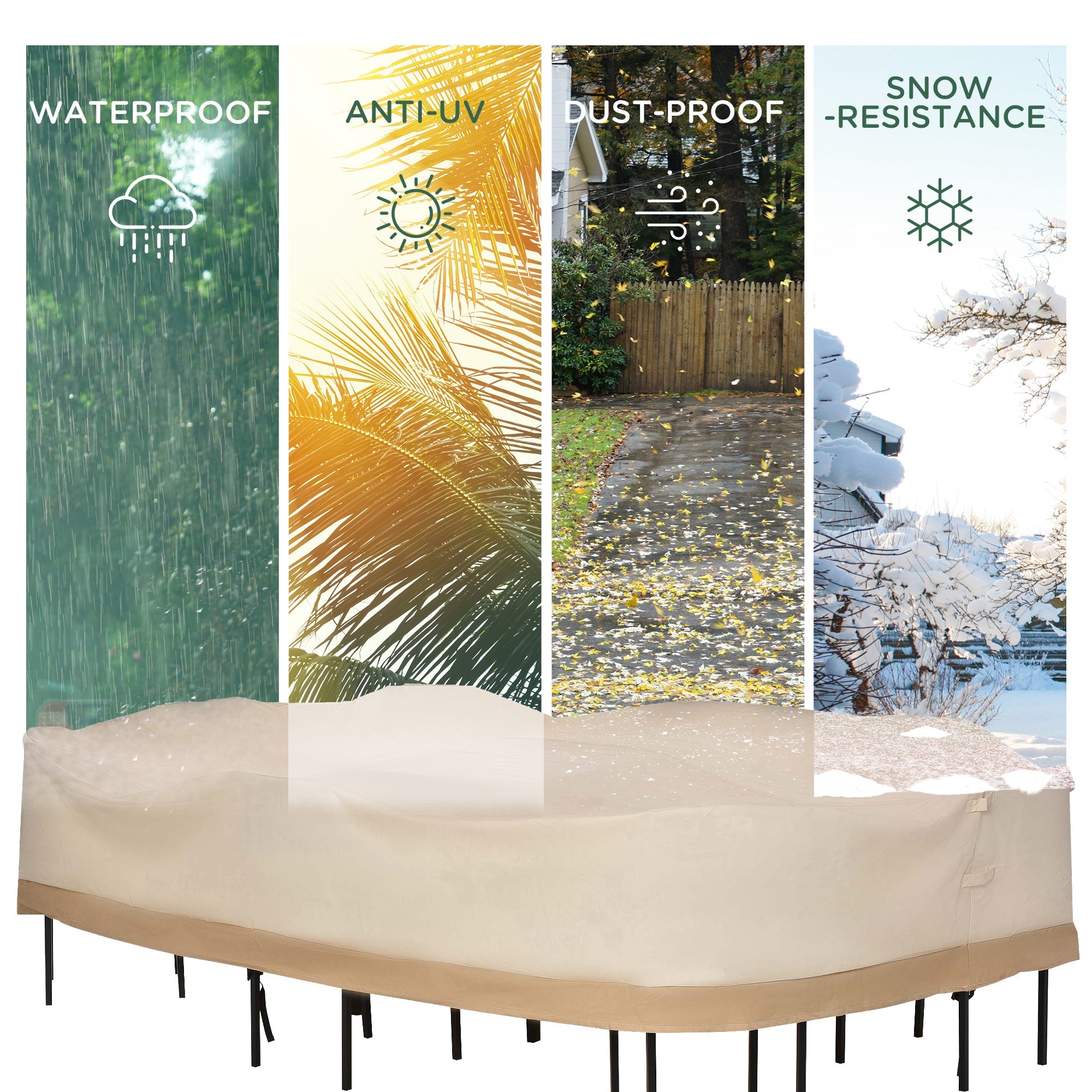 Outsunny Beige Coffee Outdoor Furniture Cover Waterproof 600D Oxford Cloth Patio Protector 129.9" Lx 83.9"W x 22.8"H