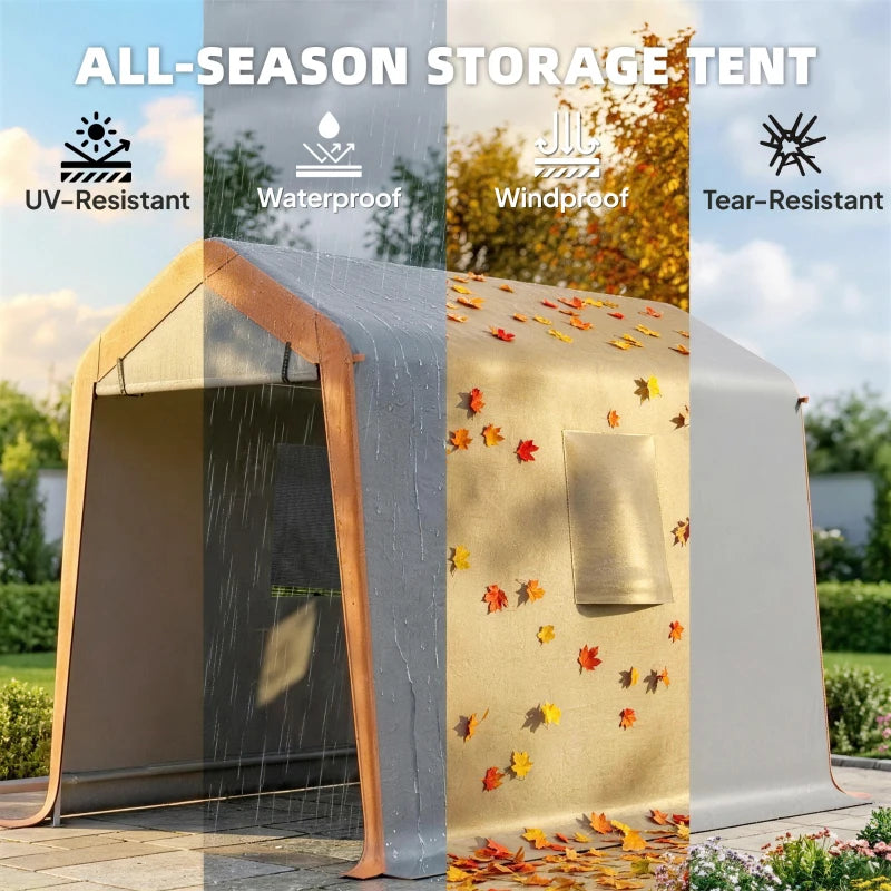 6' x 8' Portable Shed, Outdoor Storage Shed Tent with Doors, Windows, Waterproof Motorcycle Bike Tent, Light Grey