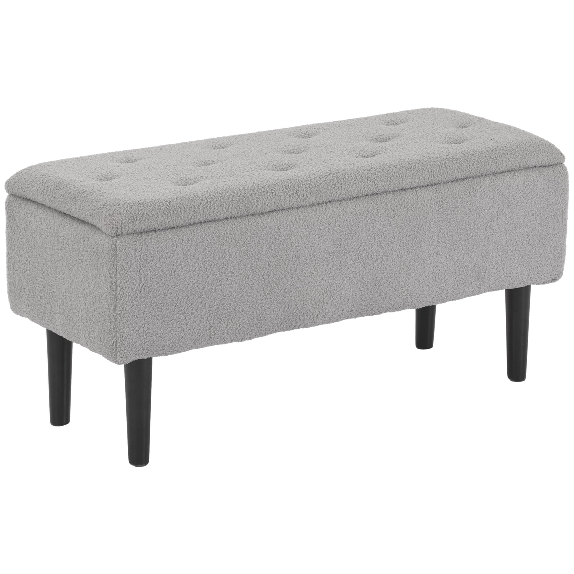 HOMCOM Luxe Lamb's Wool Ottoman: Modern Storage Bench for Elegant Living Spaces