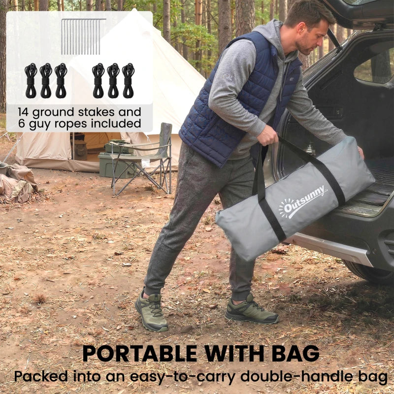 Outsunny 3-4 Person Camping Tent with 2 Rooms, 3000mm Waterproof Family Tunnel Tent with Carry Bag – Grey