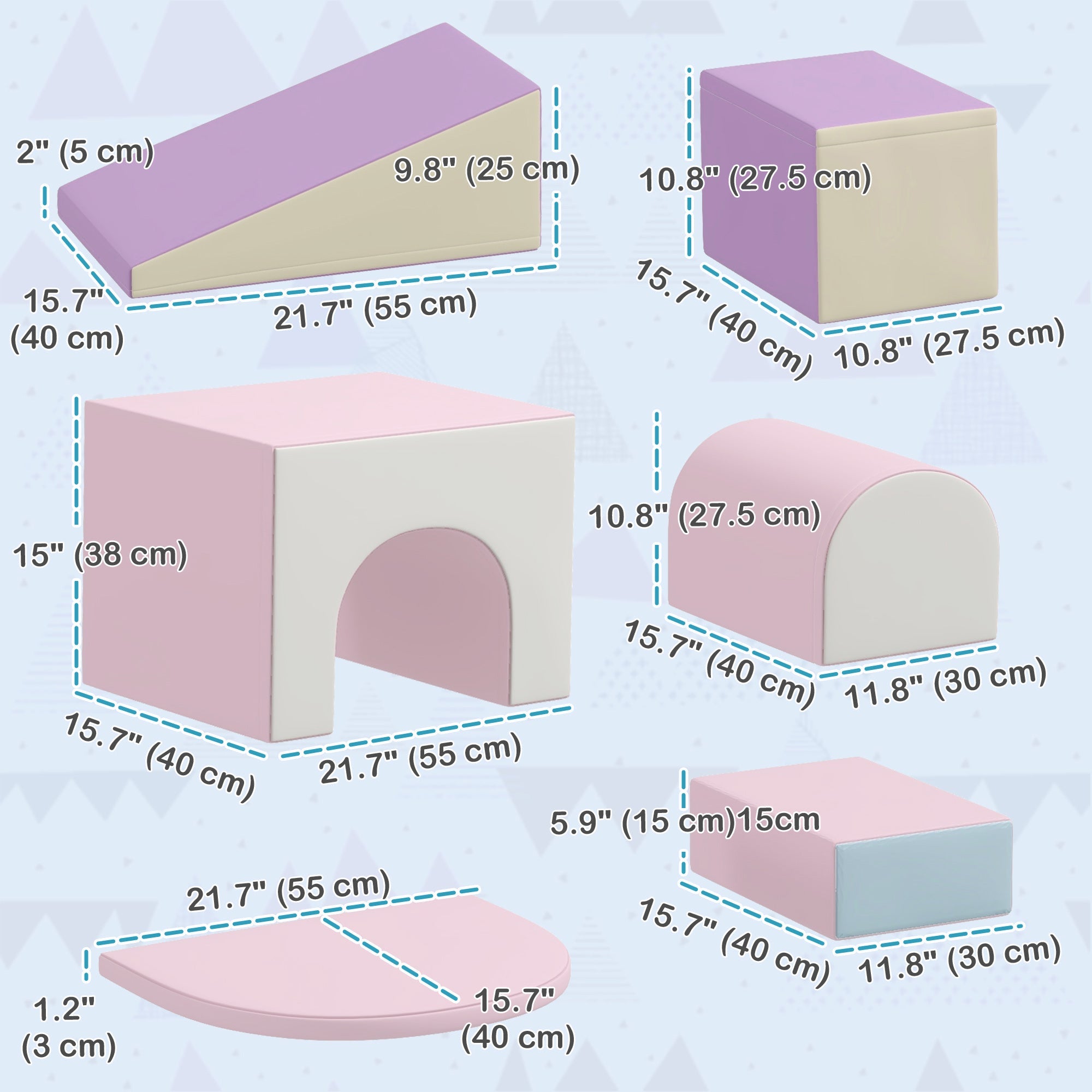 Qaba 7 Piece Indoor Soft Play for Toddlers Climb and Crawl - Multicoloured