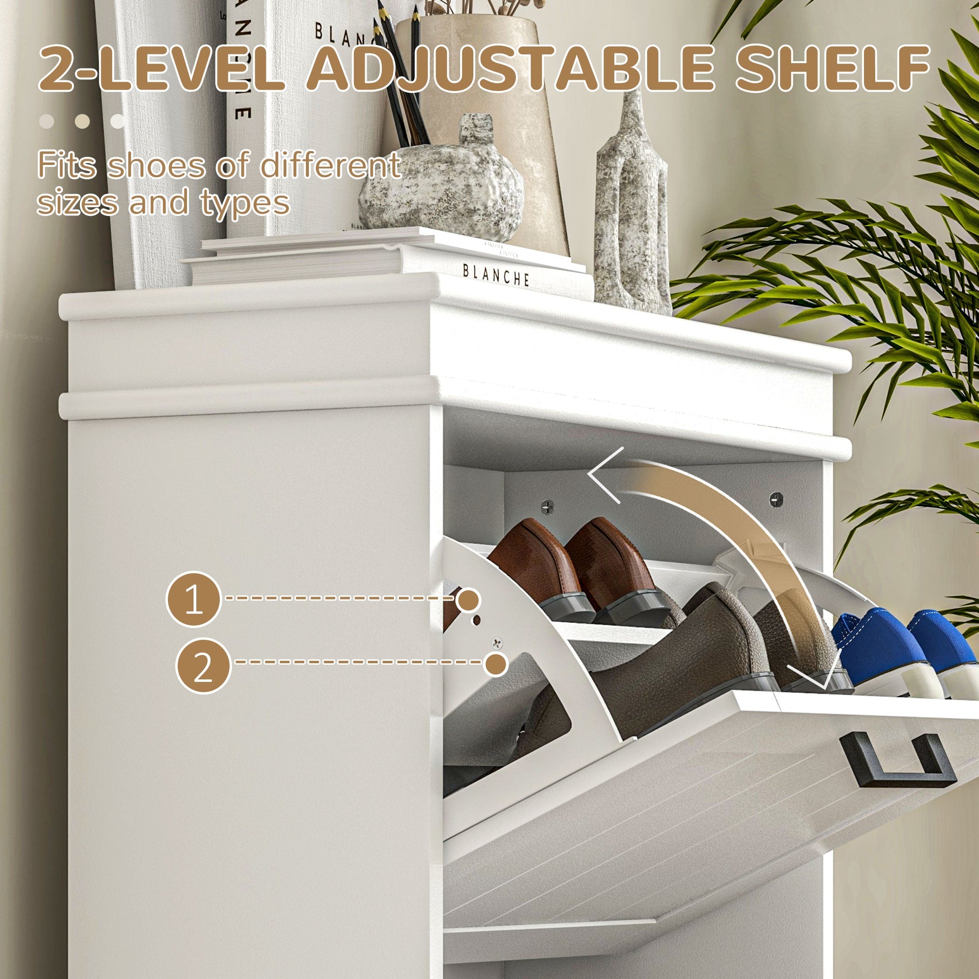 HOMCOM Compact Shoe Cabinet: 2 Flip Drawers & Adjustable Shelves for 10 Pairs of Shoes, White