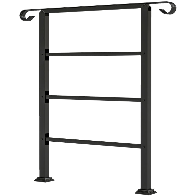 Hand Rails for Outdoor Steps, Adjustable Outdoor Stair Railing for 2 to 3 Steps, Black