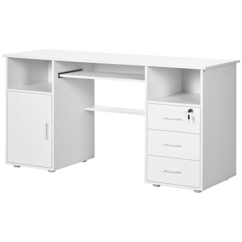 Computer Desk with Keyboard Tray and Drawers, Writing Desk, Home Office Workstation, White