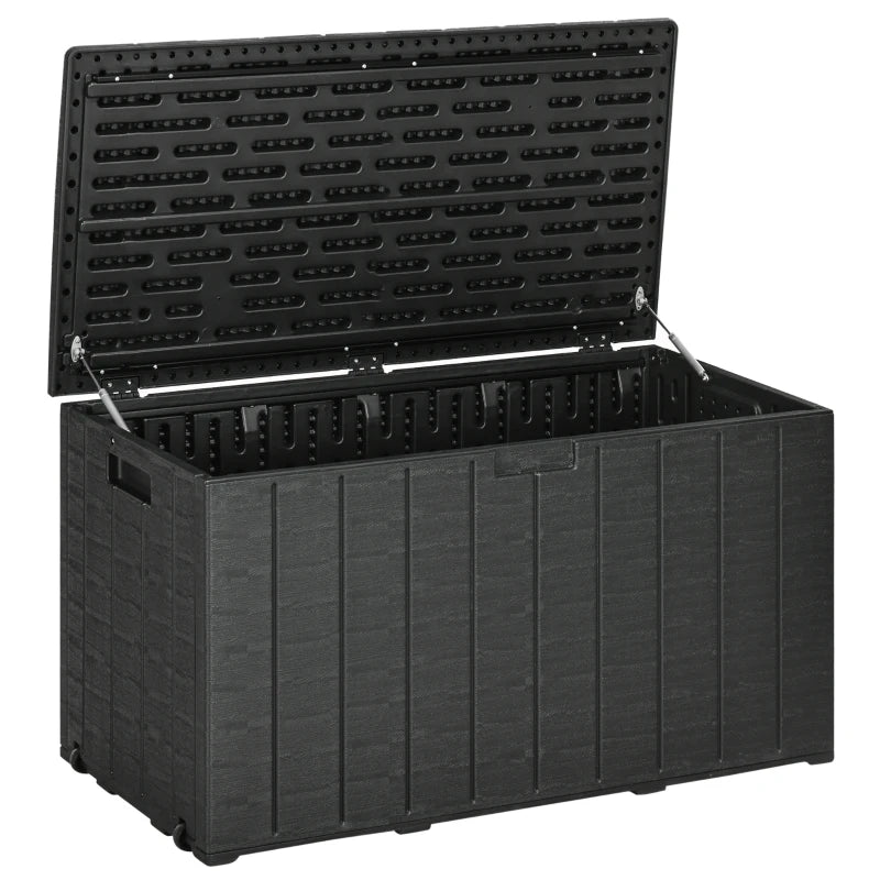 81 Gallon Garden Storage Box, Waterproof Double Wall Storage Container with Wheels and Handles, Black
