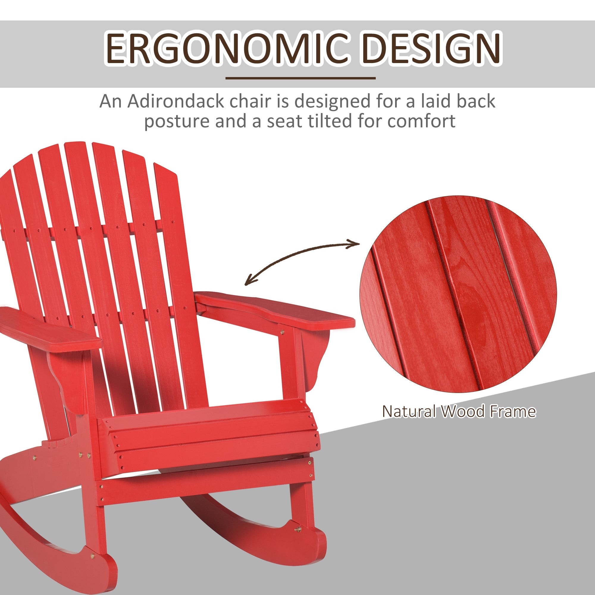 Outsunny Wooden Adirondack Rocking Chair with Slatted Wooden Design, Fanned Back, & Classic Rustic Style, Red