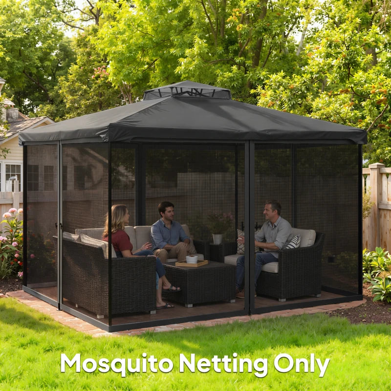 Replacement Mosquito Netting for Gazebo 10' x 12' Black Screen Walls for Canopy with Zippers, Black