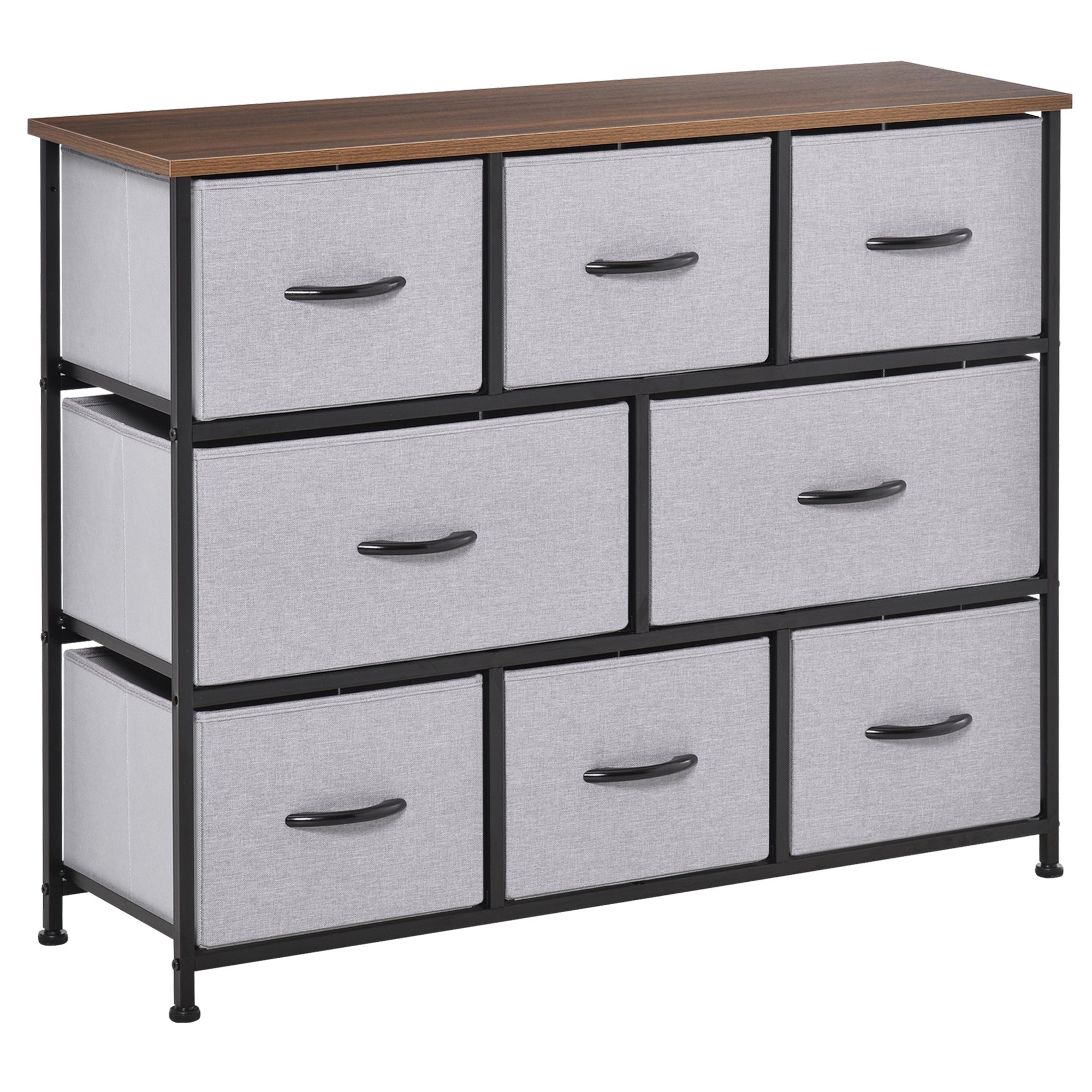 HOMCOM 8-Drawer Dresser, 3-Tier Fabric Chest of Drawers, Storage Tower Organizer Unit with Steel Frame Wooden Top for Bedroom, Grey