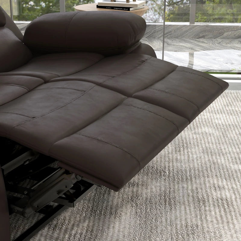 HOMCOM PU Leather Manual Recliner Sofa, Double Reclining Loveseat with Pullback Control Footrest for Living Room, Brown