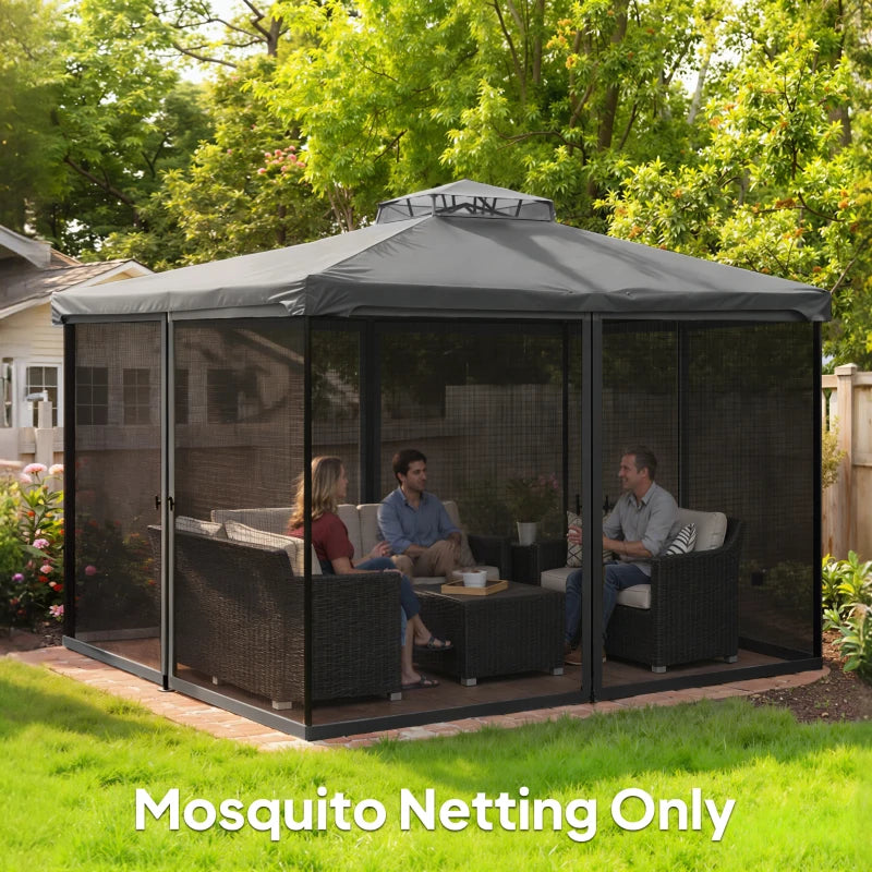 Replacement Mosquito Netting for Gazebo 13' x 13' Black Screen Walls for Canopy with Zippers, Dark Grey