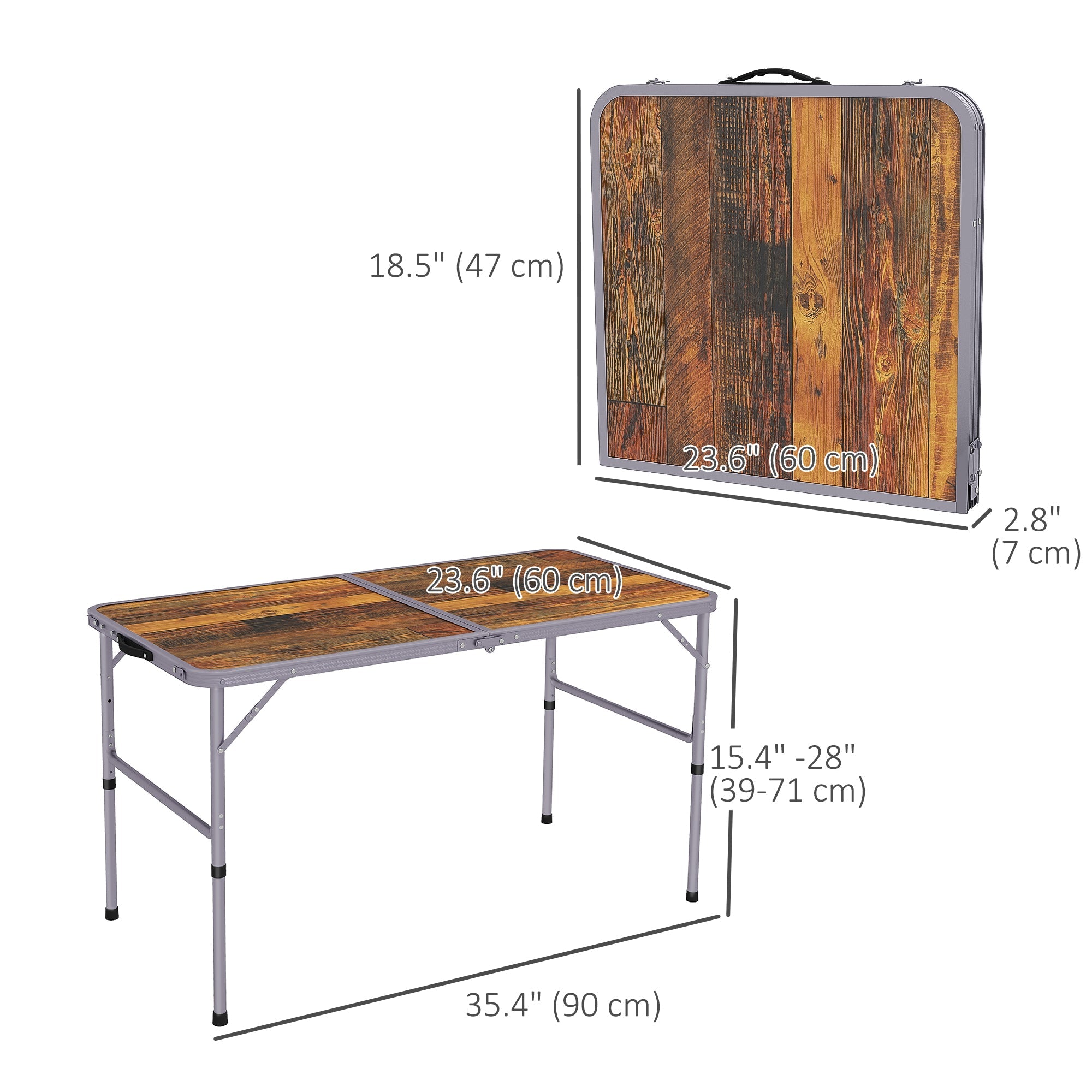Outsunny Adjustable Height Outdoor Folding Picnic Table Portable Aluminum Frame for Camping BBQ Coffee