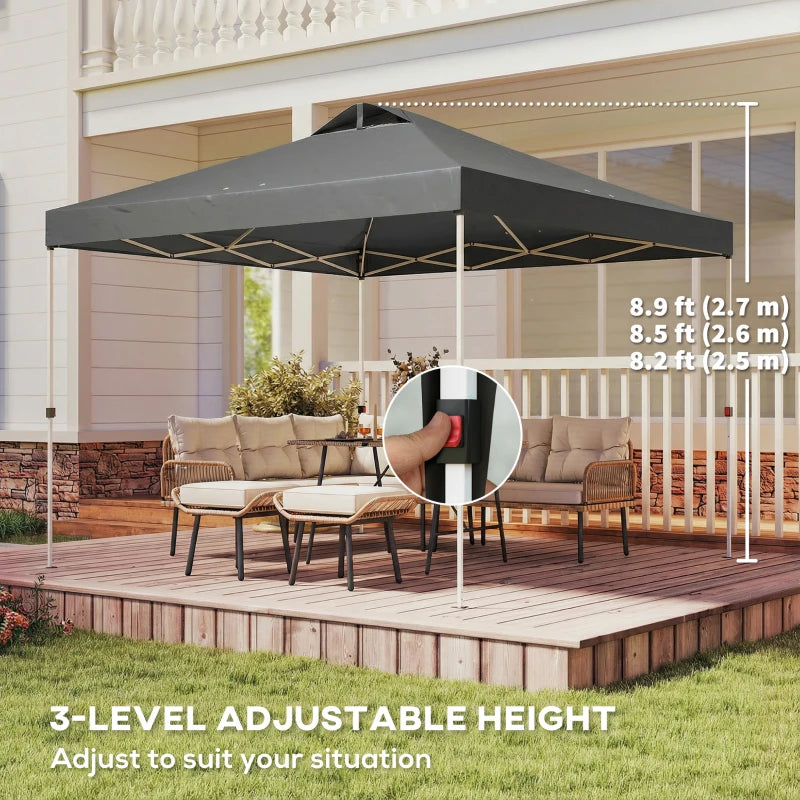 Pop Up Canopy Waterproof Canopy Tent with Carrying Bag for Parties Garden BBQs 9.8' x 9.8', Dark Grey
