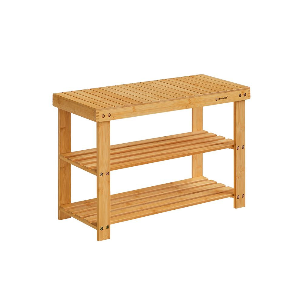 Bamboo 3-Tier Shoe Rack Bench – Entryway Storage Organizer with Seat