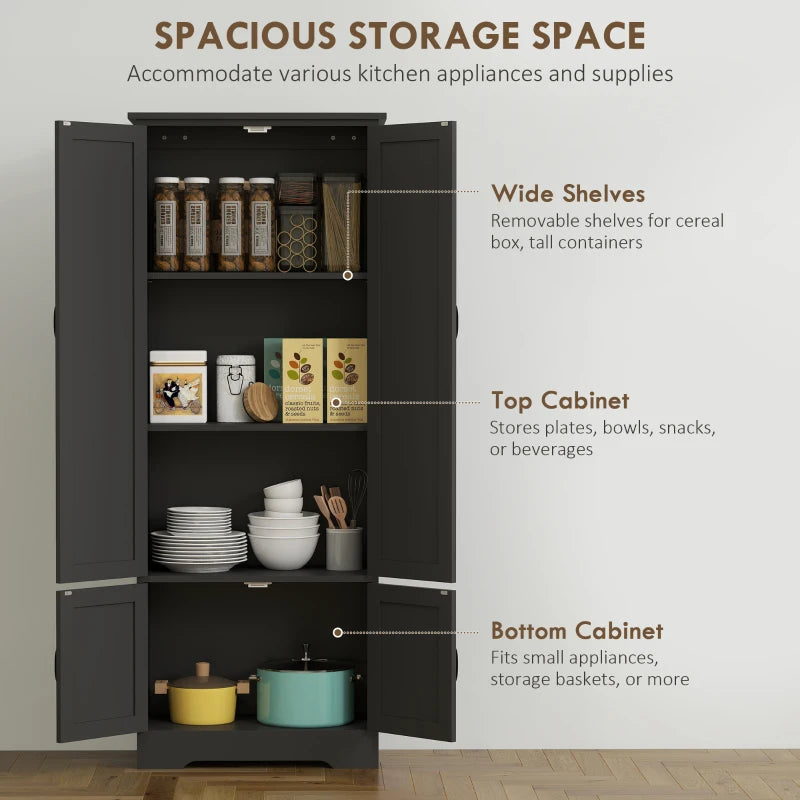 60" 4-Door Storage Cabinet Multi-Storey Large Space Pantry with Adjustable Shelves Black