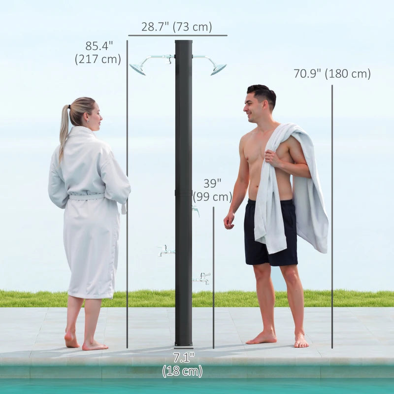 9.2 Gallon Slolar Heated Outdoor Shower, 7.1ft with 2 Free-Rotating Shower Heads & Foot Showers for Poolside Beach Spa