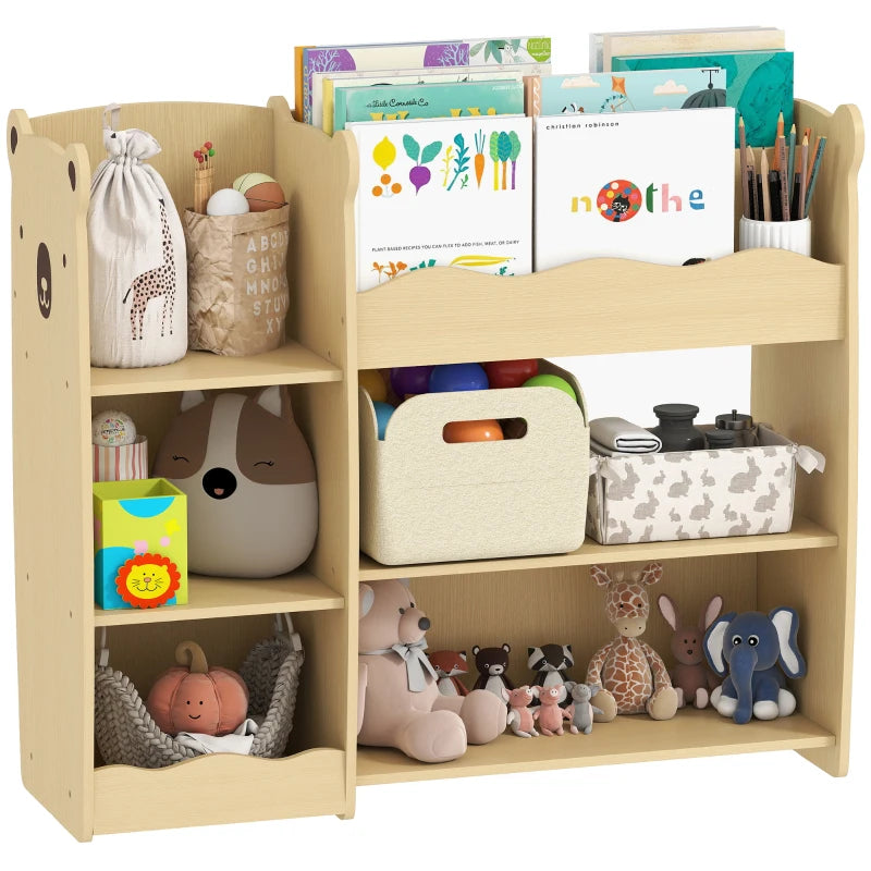 Qaba Kids Bookshelf and Toy Storage Organizer, 3 Tier Montessori Toy Organizer with Open Display for Nursery, Natural