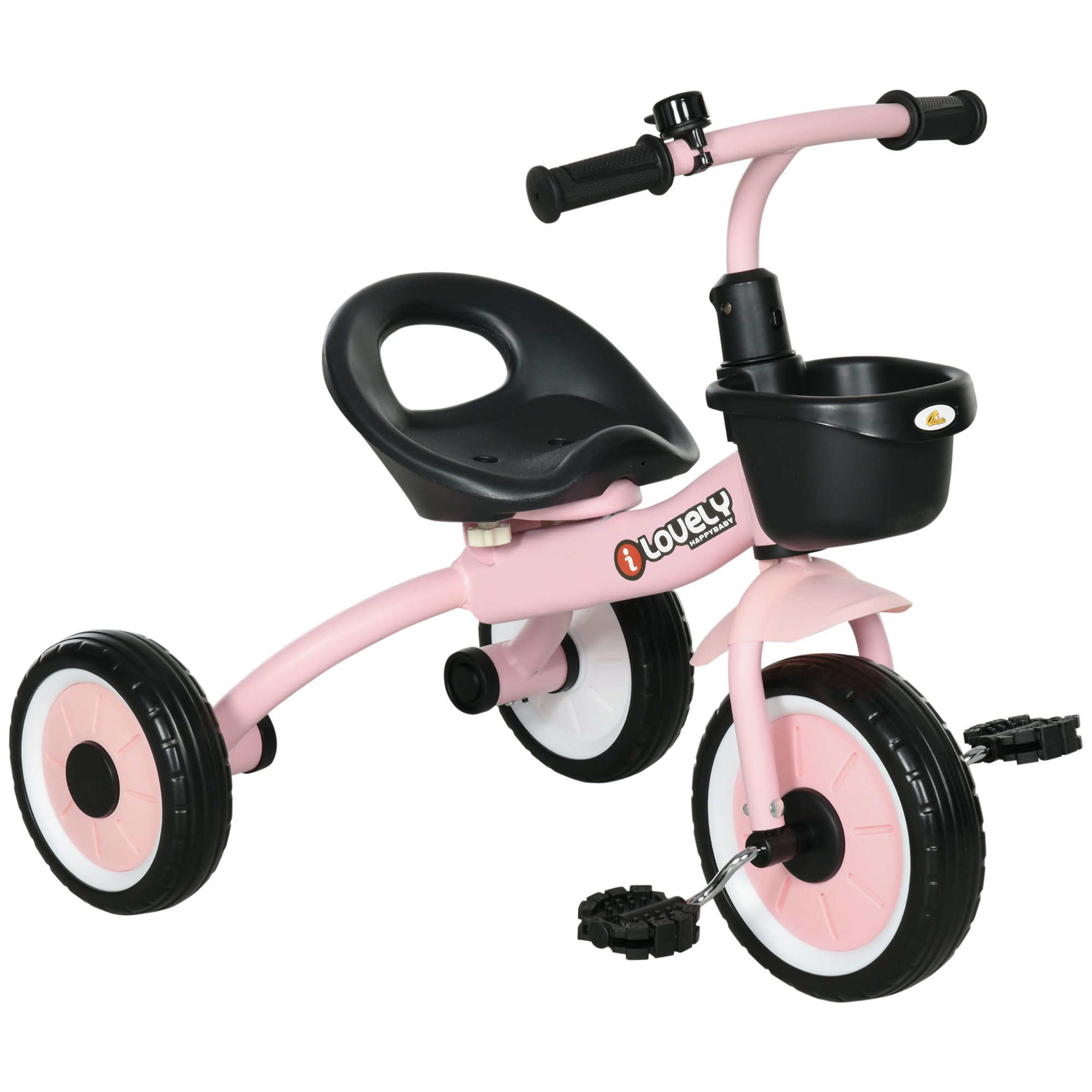 Qaba Kids Tricycle: Adjustable Seat 2-5 Years, Basket, Bell, for Girls/Boys, Pink, Toddler Trike