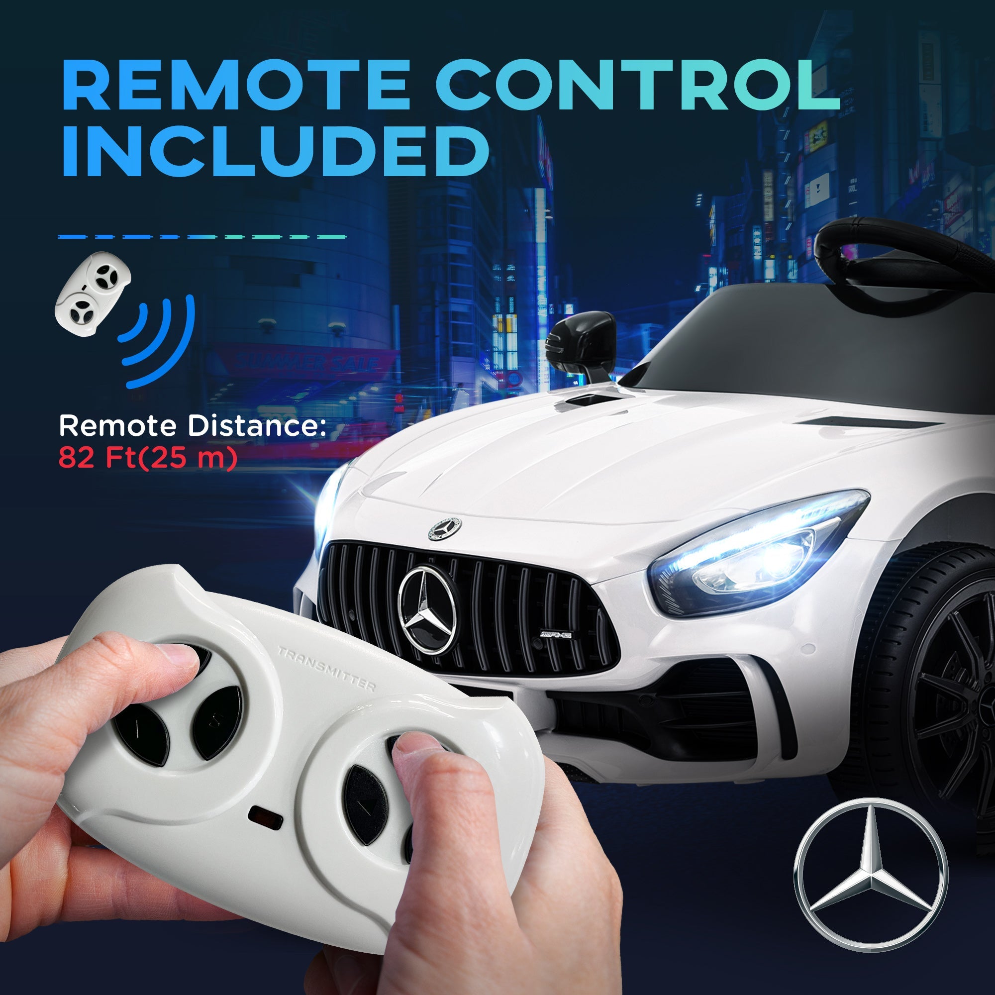 Qaba Mercedes-Benz AMG GTR Licensed 12V Battery Powered Kids Electric Car w/ Remote, Soft Start, Lights, Music Horn White