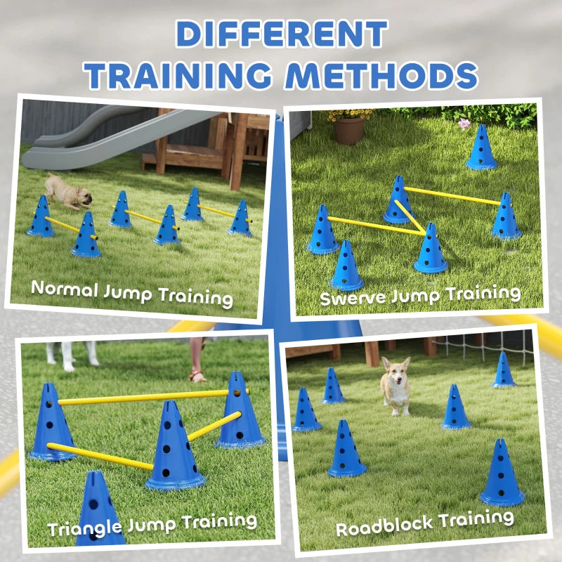 Dog Agility Hurdle Cone Set, Adjustable Obstacle Course Equipment with 6 Cones & 6 Poles, Carry Bag, Blue
