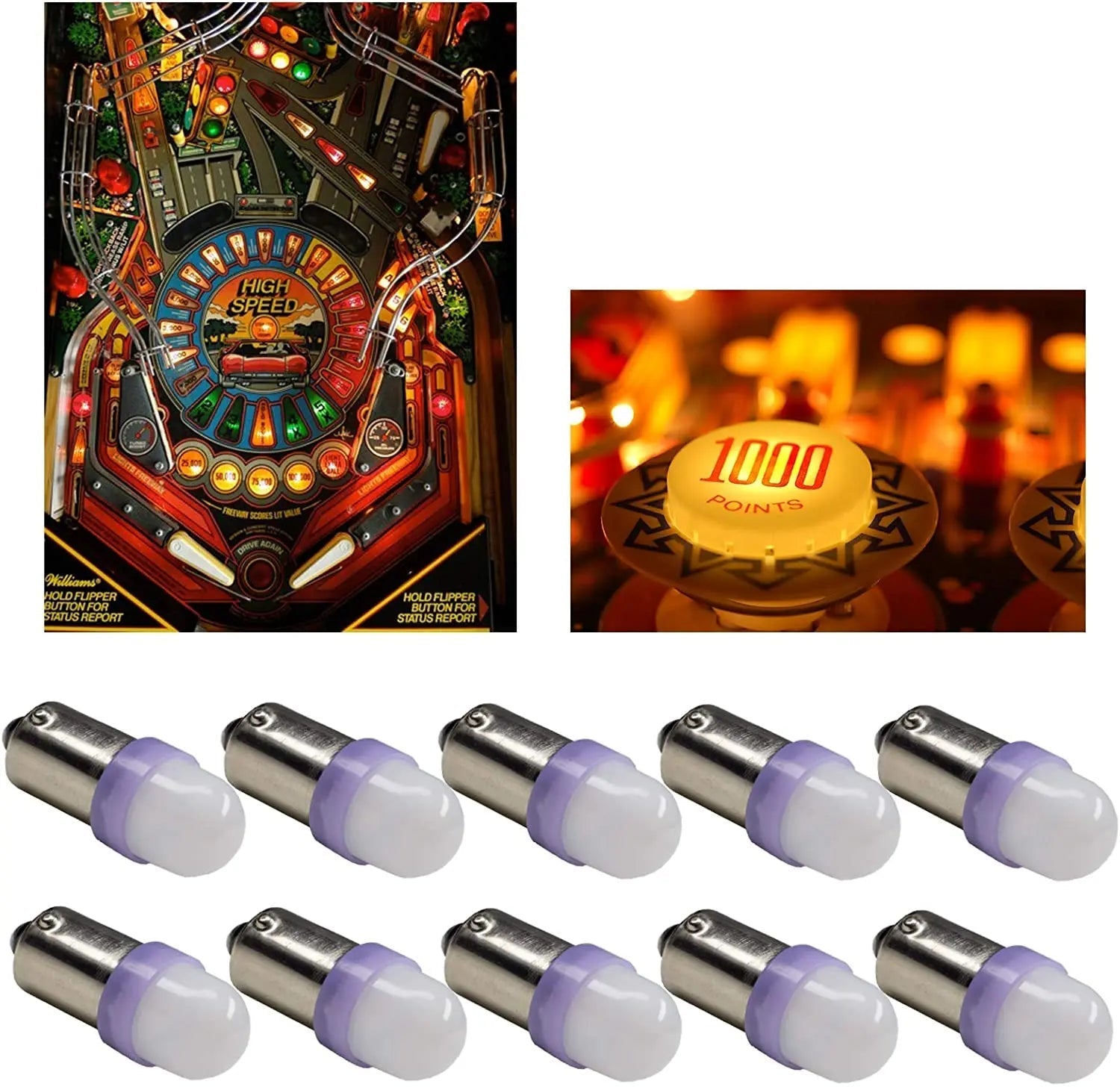 LED Bayonet Frosted Arcade Pinball Machine Light Bulb 2SMD BA9S #44 #47 6.3V AC / DC Top View (10PCS, Normal)