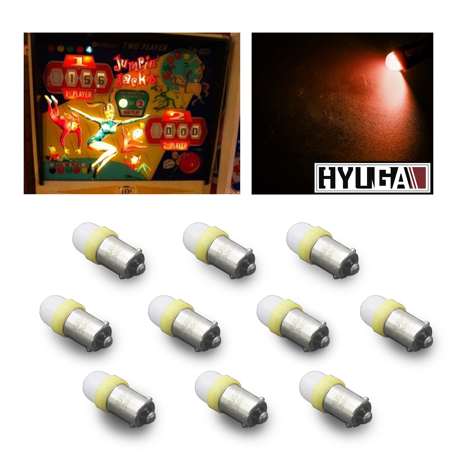 LED Bayonet Frosted Arcade Pinball Machine Light Bulb 2SMD BA9S #44 #47 6.3V AC / DC Top View (10PCS, Normal)