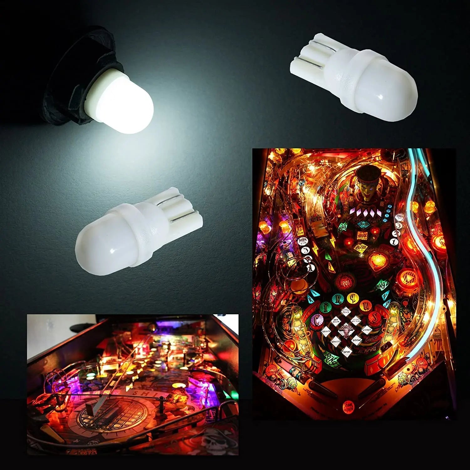 LED Wedge Frosted Arcade Pinball Machine Light Bulb 2SMD T10 #555 6.3V AC / DC Top View (10PCS)