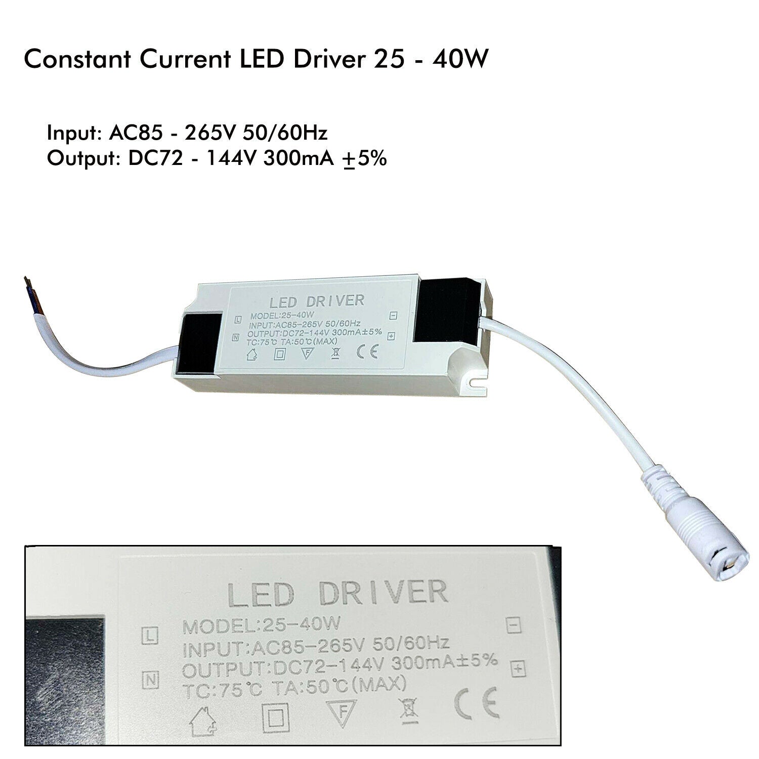 Constant Current 300mA DC 72-144V 25-40W LED Driver Power Supply~1039