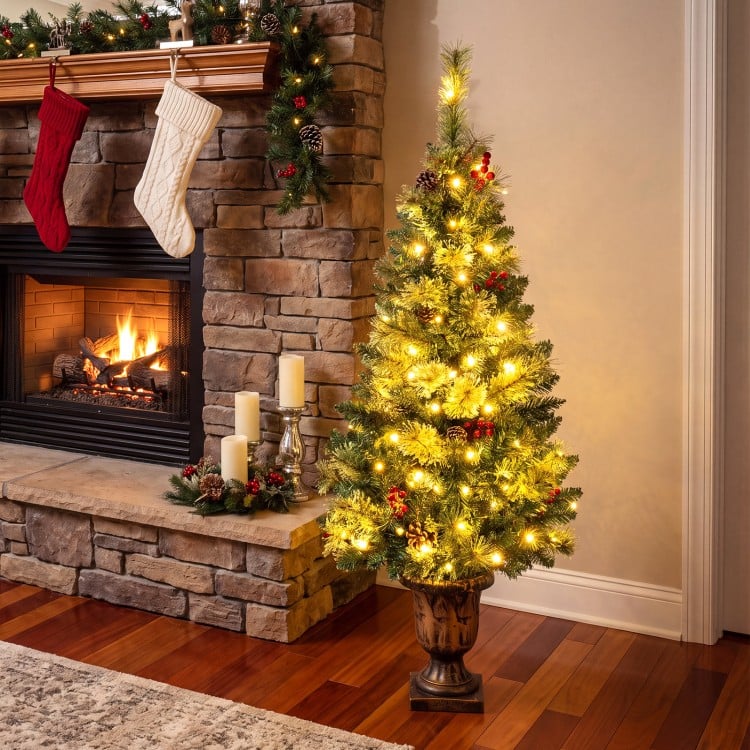 4 Feet LED Christmas Tree with Red Berries Pine Cones and 100/180/260 Branch Tips
