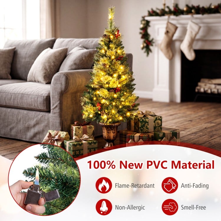 4 Feet LED Christmas Tree with Red Berries Pine Cones and 100/180/260 Branch Tips