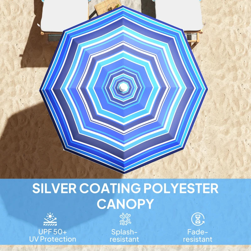 70.9" Dia. Portable Beach Umbrella, UV 50+ Ruffled Outdoor Umbrella with Adjustable Tilt Multicolor