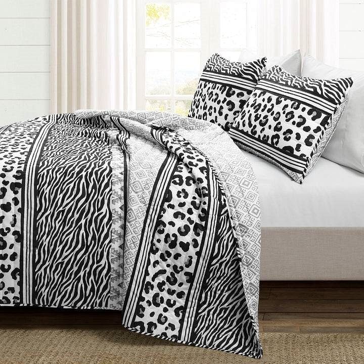 Full/Queen size Animal Print Black White Lightweight Reversible Quilt Set - Free Shipping