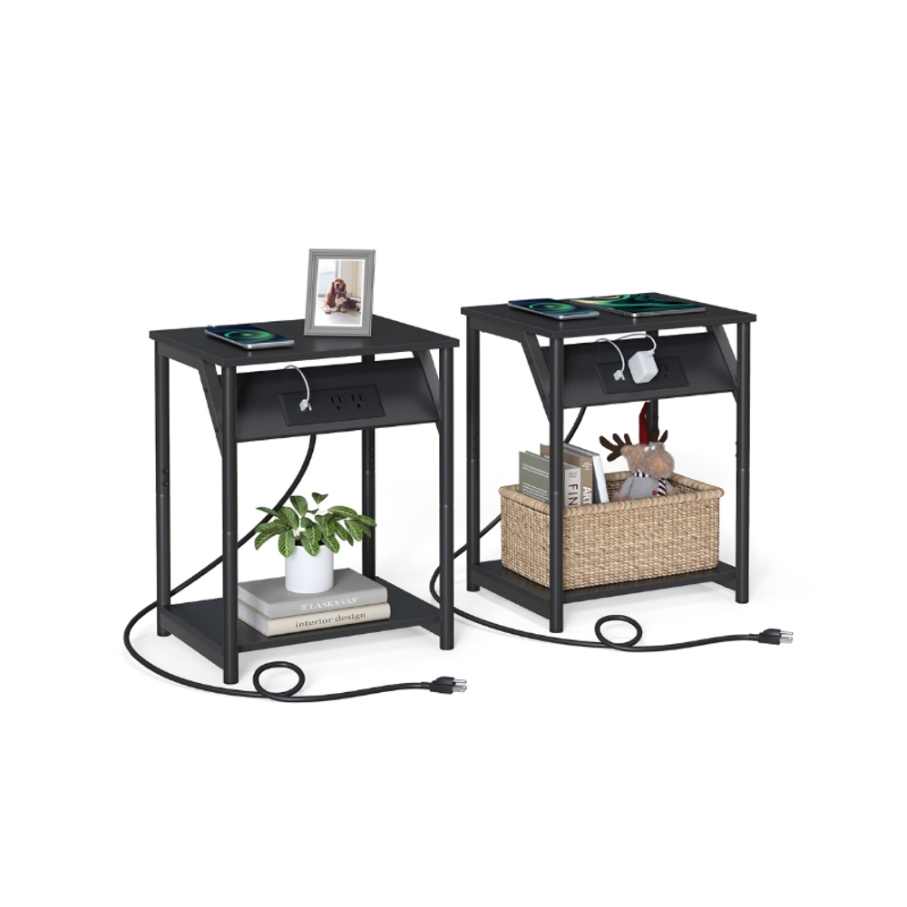 VASAGLE Set of 2 End Tables with Charging Station