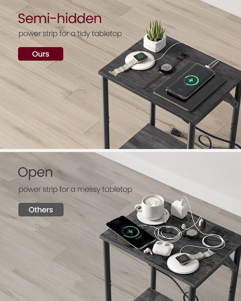VASAGLE Set of 2 End Tables with Charging Station