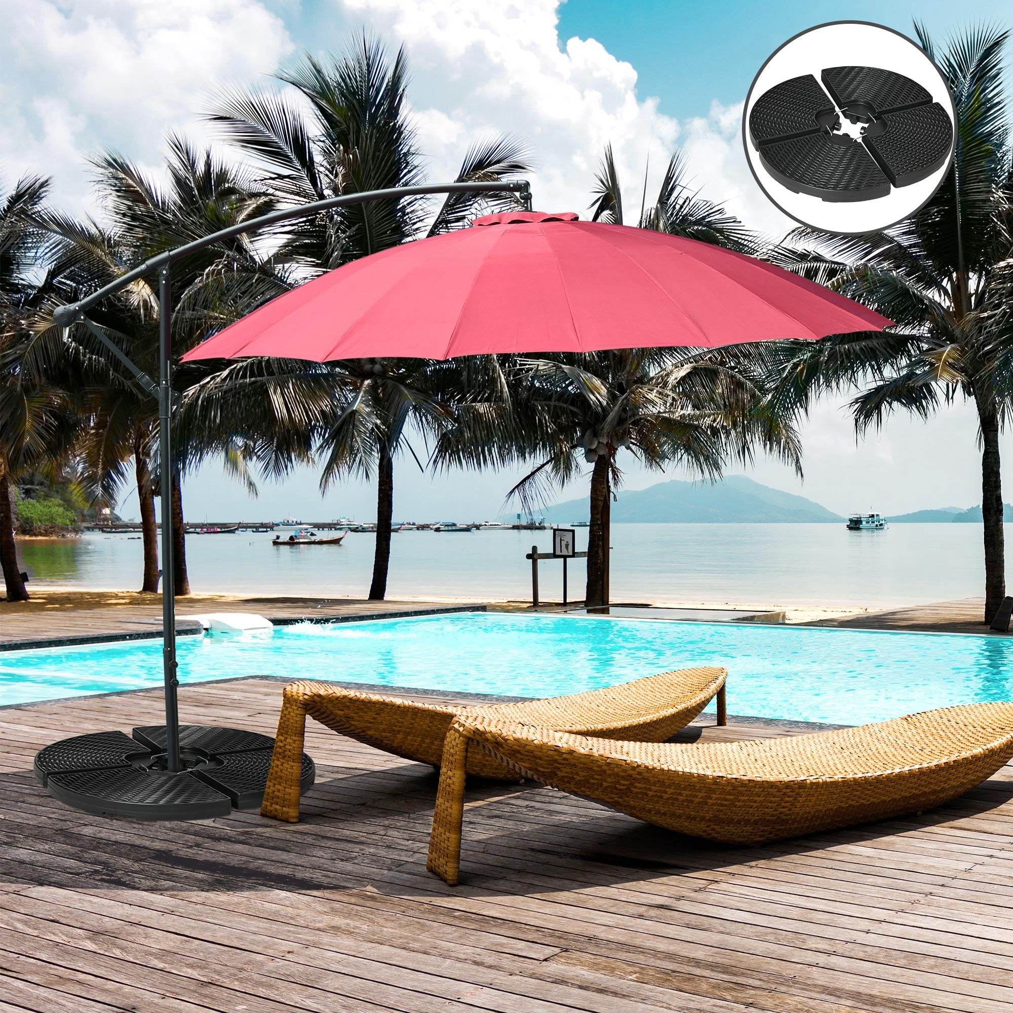 Outsunny Cantilever Umbrella Base Weights 4PCs Wicker Effect HDPE Water Sand Filled with Handles