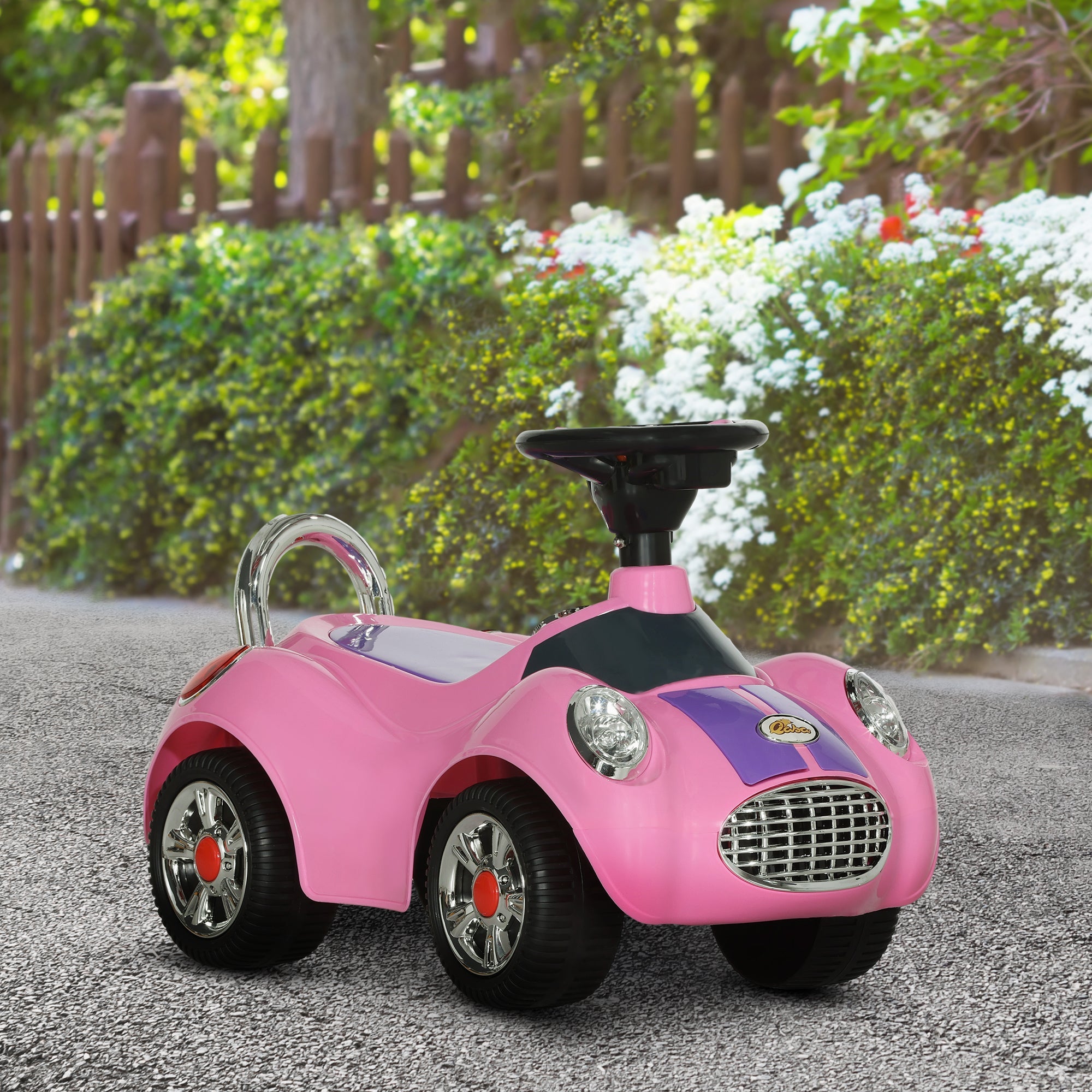 Qaba Baby Push Car for 1-3 Years with Music, Horn, Light, Pink