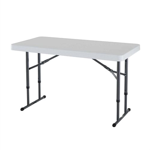 Adjustable Height 4-Foot Commercial Folding Table with White HDPE Top - Free Shipping