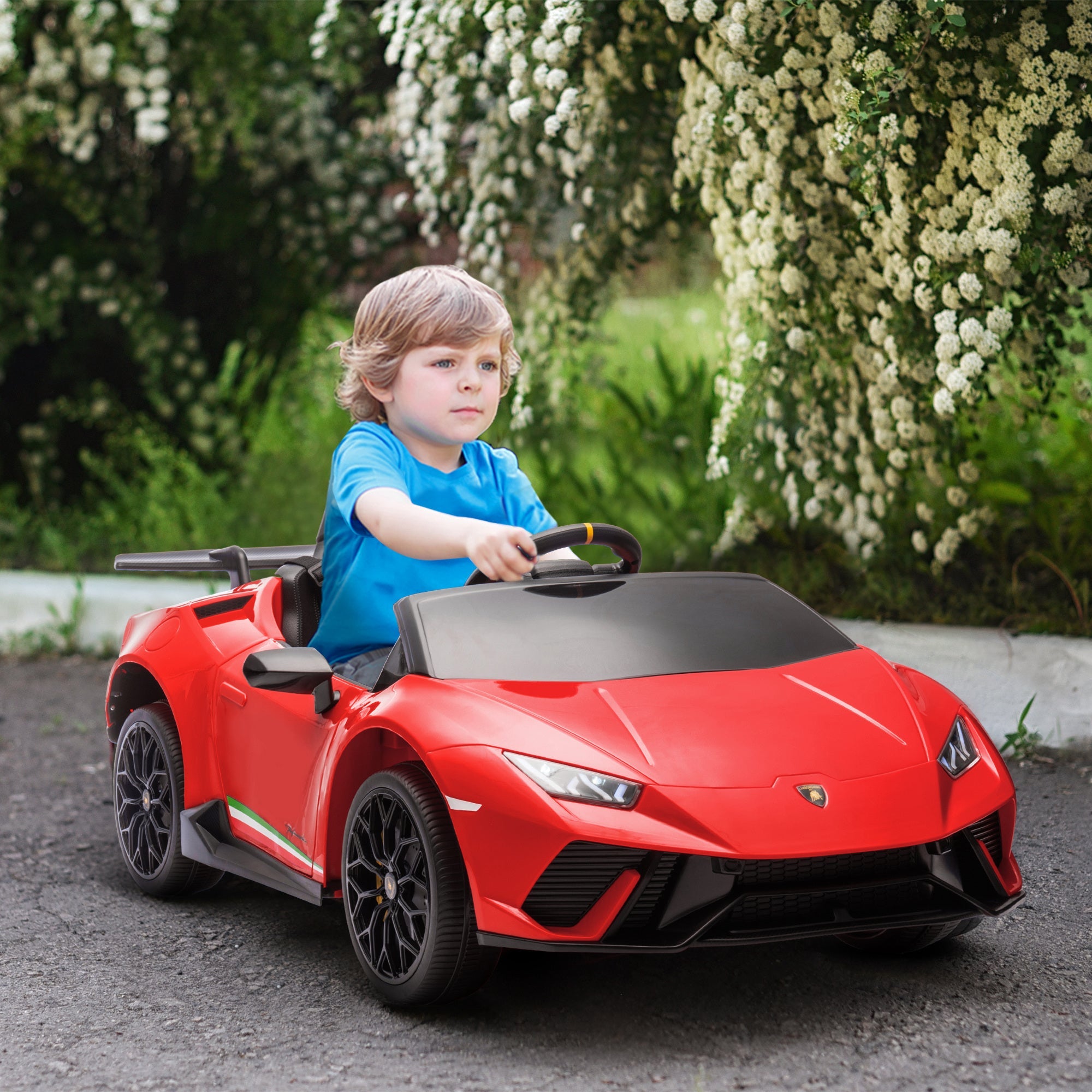 Qaba 12V Lamborghini Huracan Licensed Kids Electric Car with Remote Control, Spring Suspension, Transport Wheels, Red