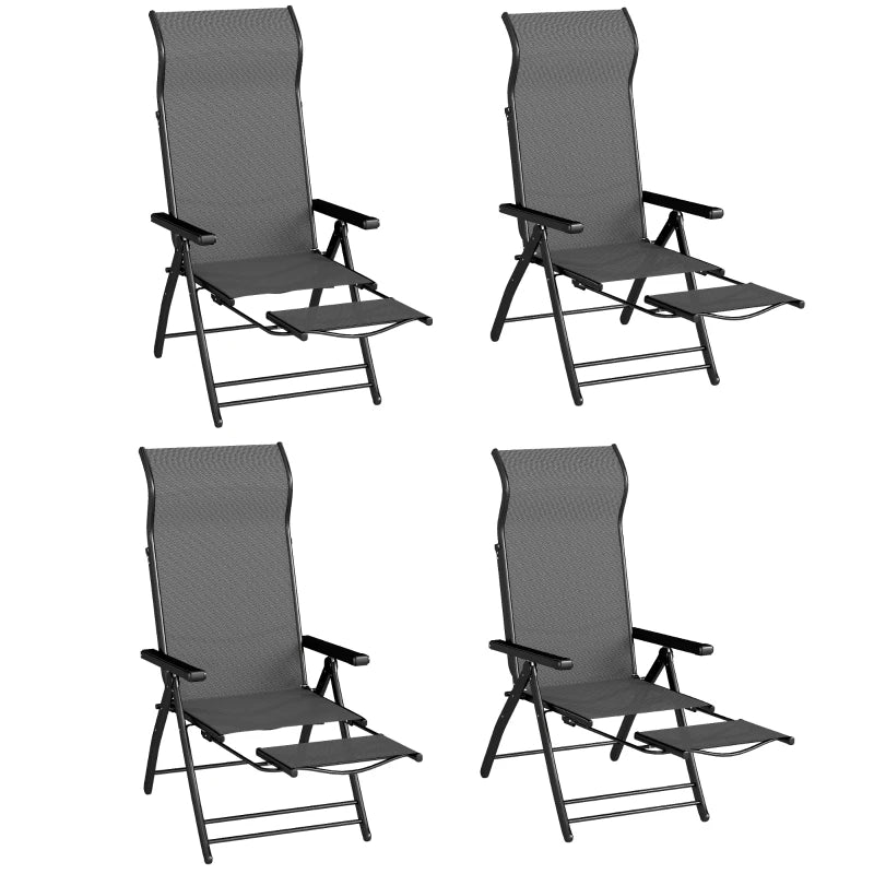 Folding Patio Chairs Set of 2, 5-Position Outdoor Lounge Chairs with High Back, Retractable Footrest, Dark Grey