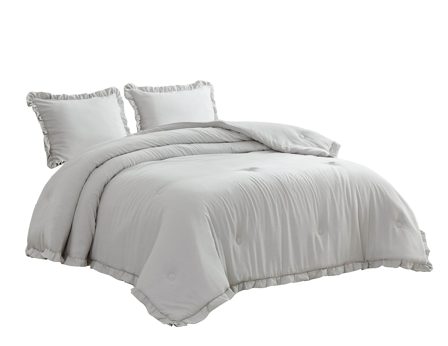 Full Size Grey Stone Washed Ruffled Edge Microfiber Comforter Set - Free Shipping