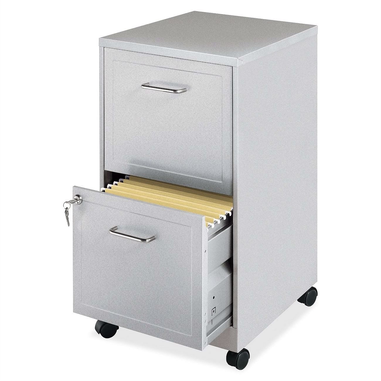 Gray Silver Metal 2-Drawer File Cabinet with Casters - Free Shipping
