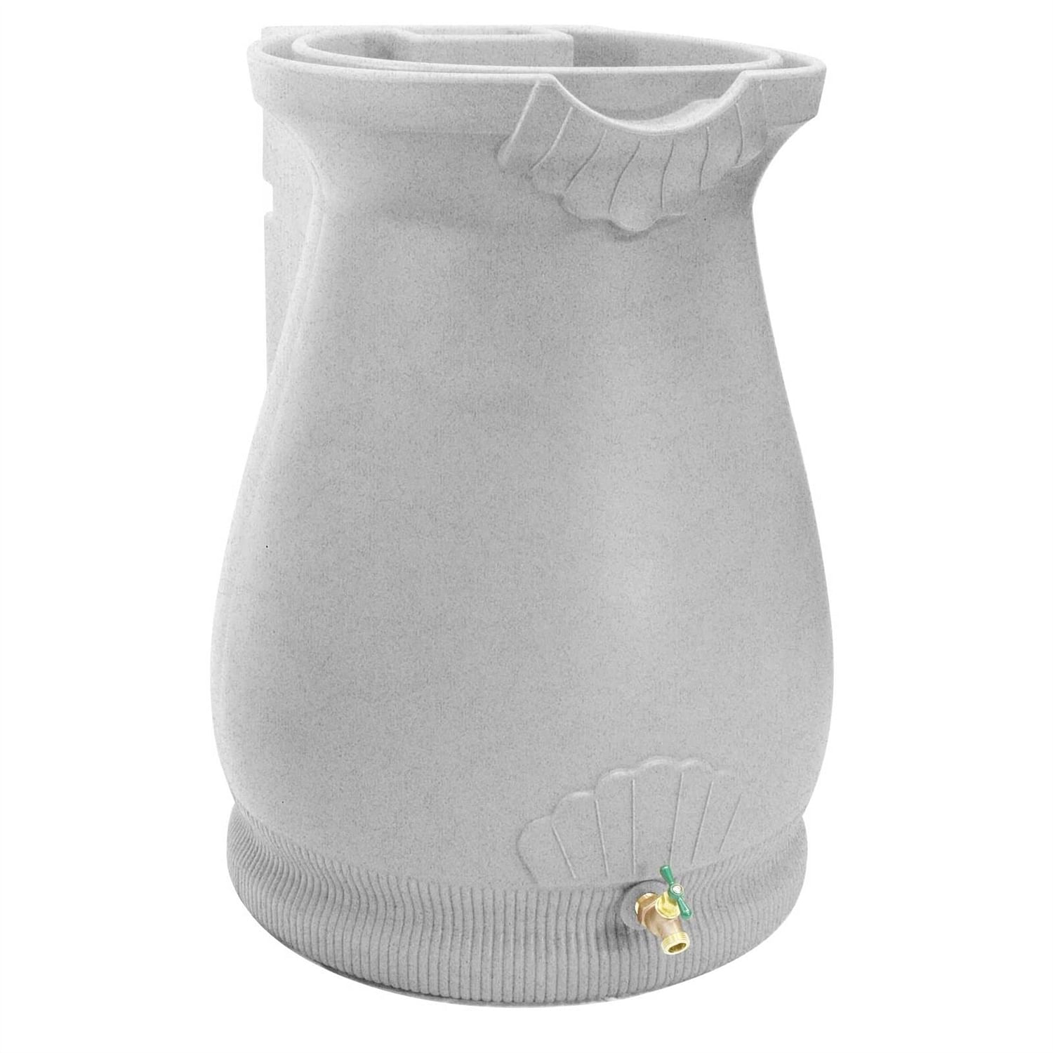 Light Grey Granite 65 Gallon Plastic Urn Rain Barrel with Planter Top - Free Shipping